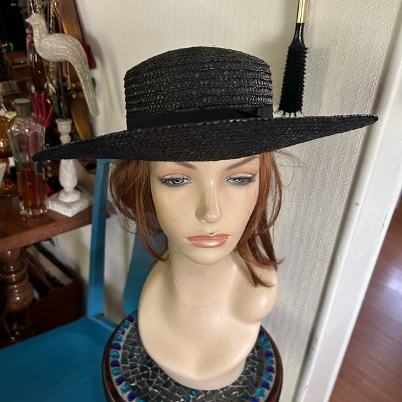 Vintage Black Straw Wide Brim Hat - Picture 5 of 9